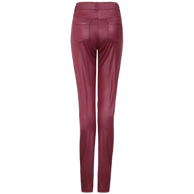 Autumn Winter New Wish Popular Solid Color Faux Leather Pants Casual Sexy Skinny Pants Women Trousers