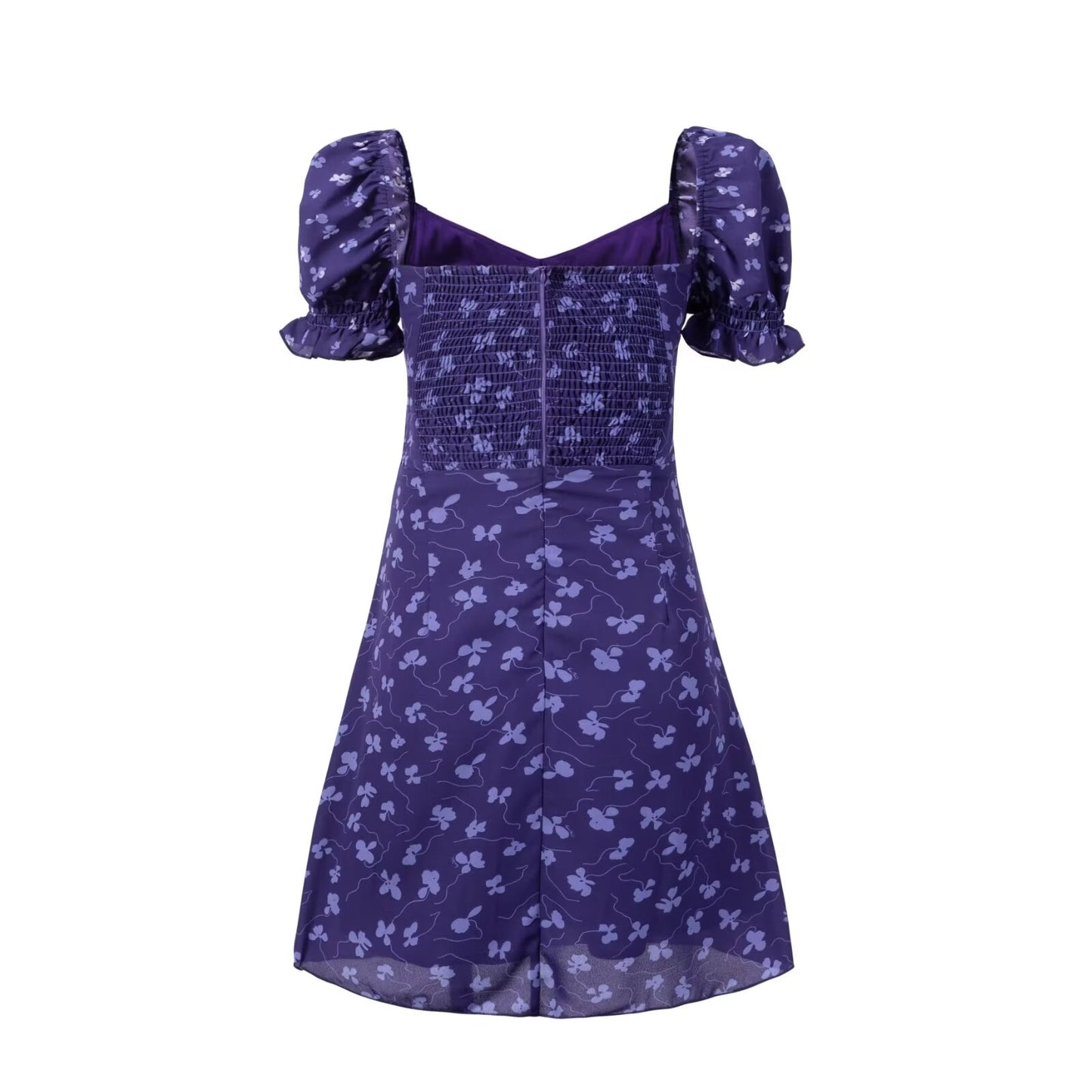 High Sense Small Square Collar Slimming Puff Sleeve Cute Youth Looking Floral Short Dress