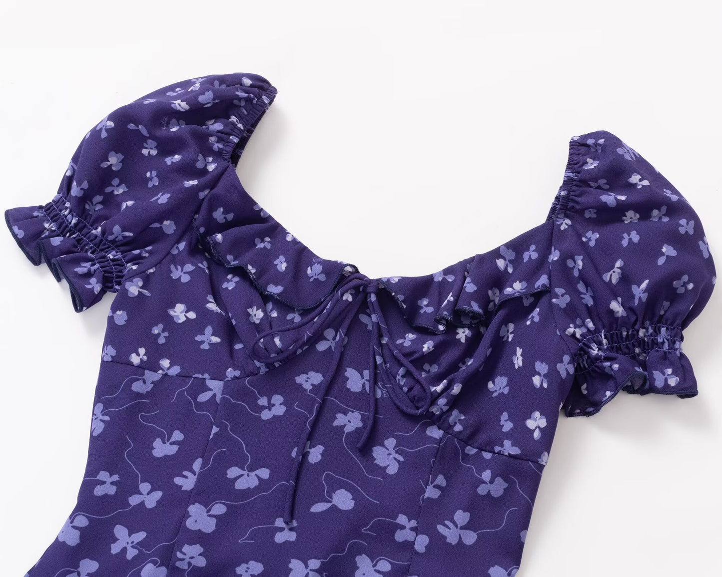 High Sense Small Square Collar Slimming Puff Sleeve Cute Youth Looking Floral Short Dress