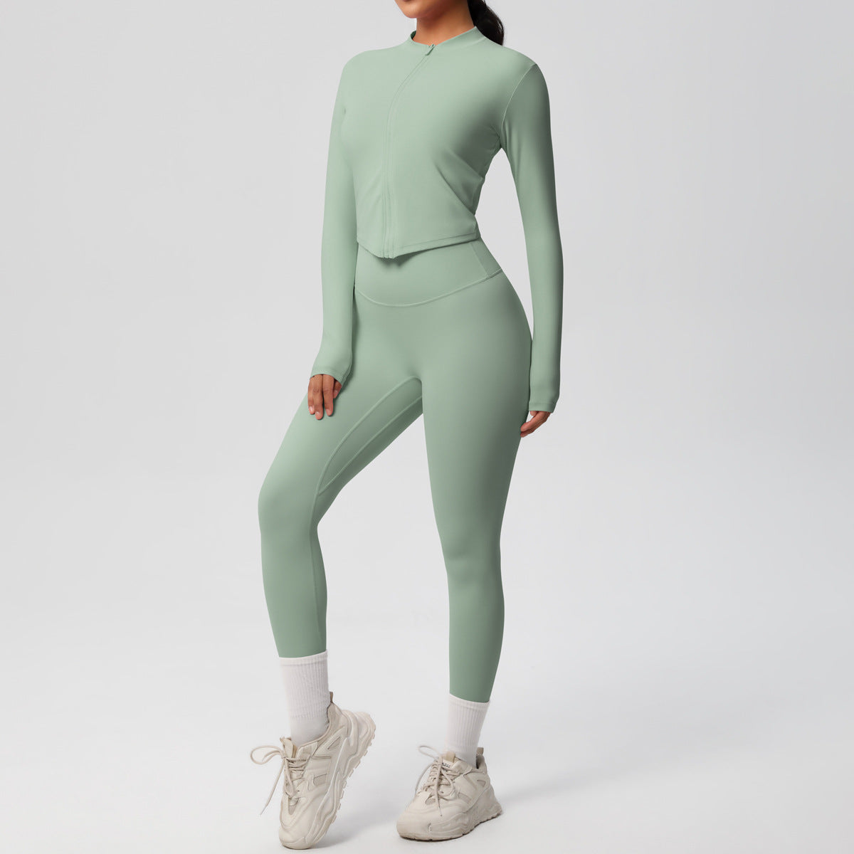 Skinny Yoga Pants High Waist Nude Feel Sports Zip Long Sleeve Coat Workout Clothes Hip Lifting Yoga Set