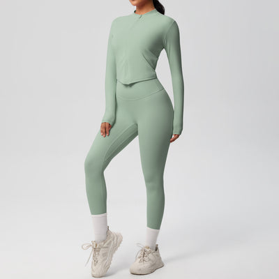 Skinny Yoga Pants High Waist Nude Feel Sports Zip Long Sleeve Coat Workout Clothes Hip Lifting Yoga Set