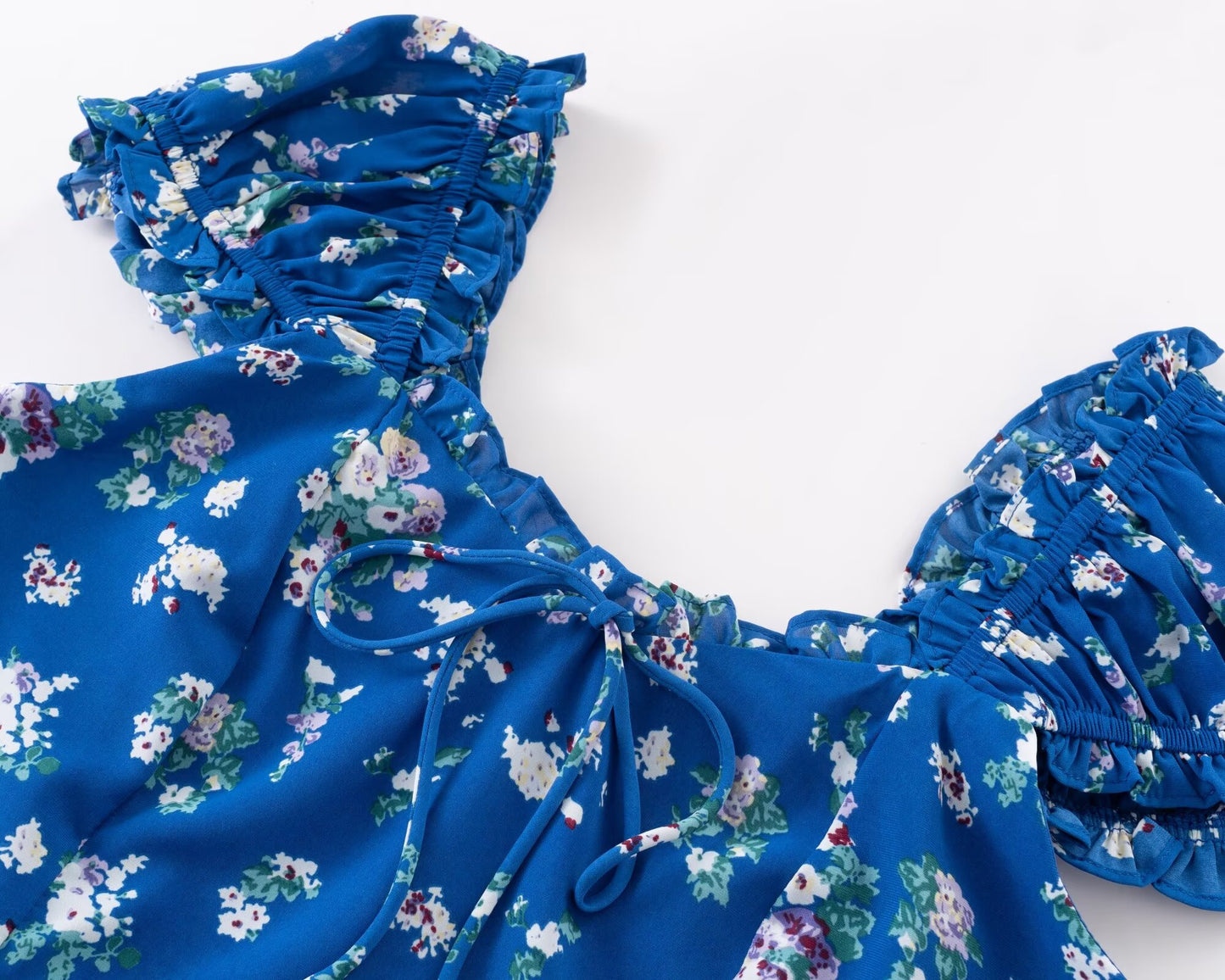 Early Spring Square Collar Puff Sleeve Waist Slimming Printing Dress