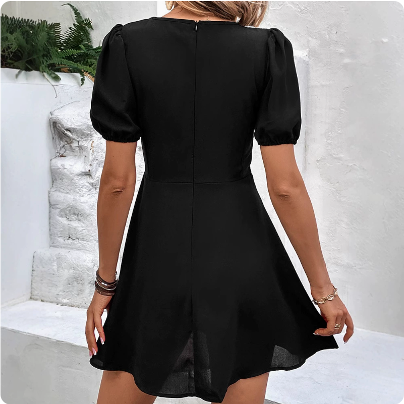 Summer Sweet Spicy Short Dress Contrast Color Doll Collar Puff Sleeve Dress