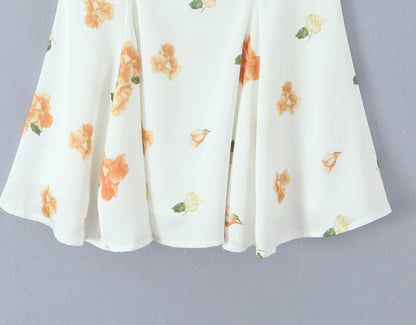 Sweet Printed Design Puff Sleeve Tube Top Lace Stitching Tied A line Dress Short Dress Women