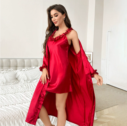 Spring Summer Women Nightdress Pajamas Sexy Pajamas Artificial Silk Ice Silk Thin V neck Two Piece Sets