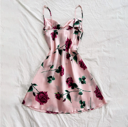 Summer Dacron Camisole Sleeveless Dress Sexy Printed Backless Slip Dress Nightdress