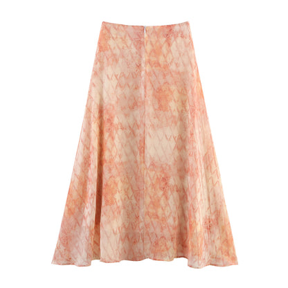 Women Clothing Summer Holiday Blooming Printed Pull Belt Chiffon Irregular Asymmetric Skirt