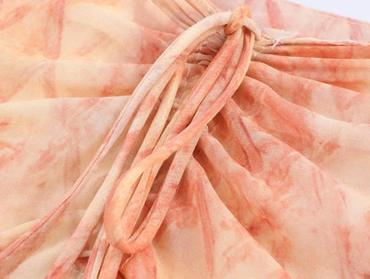 Women Clothing Summer Holiday Blooming Printed Pull Belt Chiffon Irregular Asymmetric Skirt