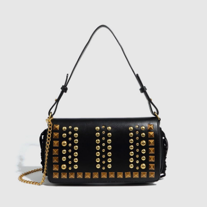 Women Bag Rivet Bag Retro Tassel Rivet Bag Adjustable Shoulder Crossbody Women Bag - GLAMWEARS