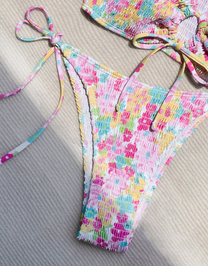 Swimsuit Women Sexy Print Bikini Small Chest Push up Three Point Split Triangle Holiday Spring Swimming Two Piece Sets