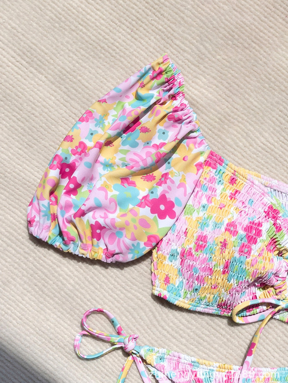 Swimsuit Women Sexy Print Bikini Small Chest Push up Three Point Split Triangle Holiday Spring Swimming Two Piece Sets