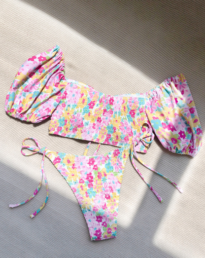 Swimsuit Women Sexy Print Bikini Small Chest Push up Three Point Split Triangle Holiday Spring Swimming Two Piece Sets