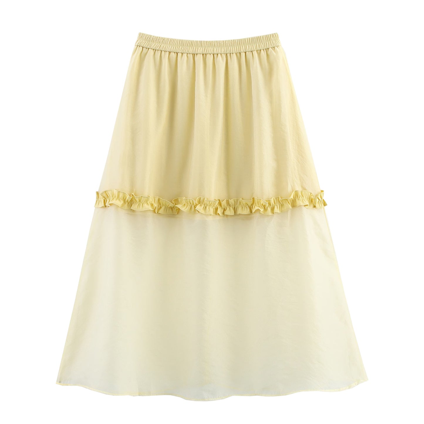 Summer Women Clothing Glass Yarn See through Wooden Ear Elastic Waist Skirt