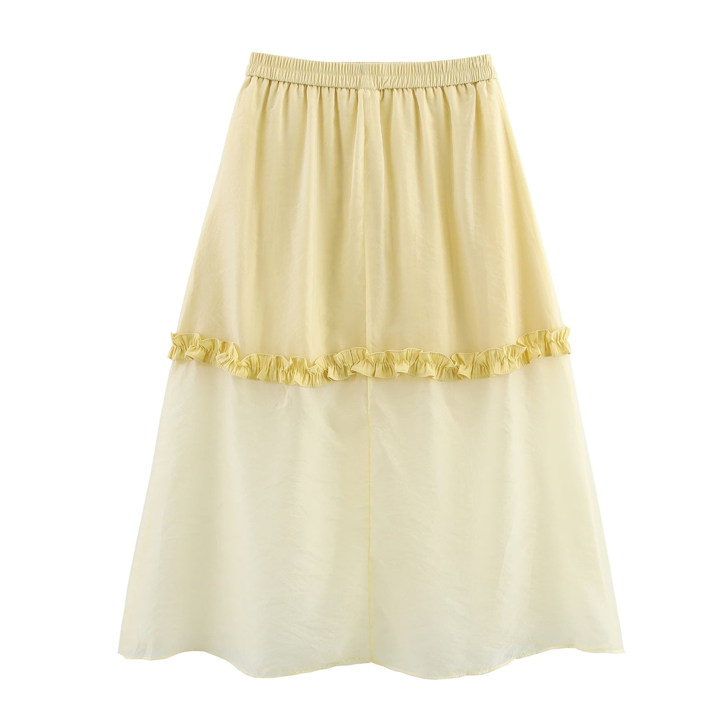Summer Women Clothing Glass Yarn See through Wooden Ear Elastic Waist Skirt
