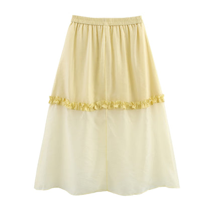 Summer Women Clothing Glass Yarn See through Wooden Ear Elastic Waist Skirt