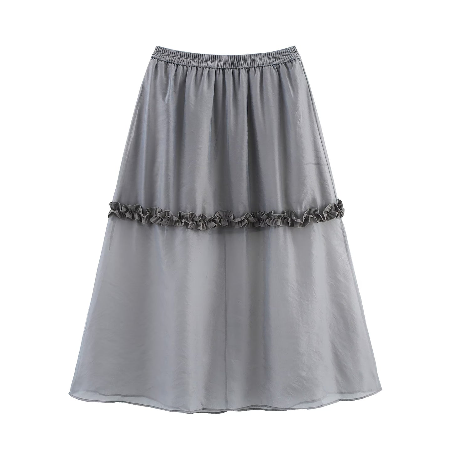 Summer Women Clothing Glass Yarn See through Wooden Ear Elastic Waist Skirt