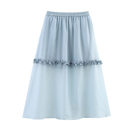 Summer Women Clothing Glass Yarn See through Wooden Ear Elastic Waist Skirt