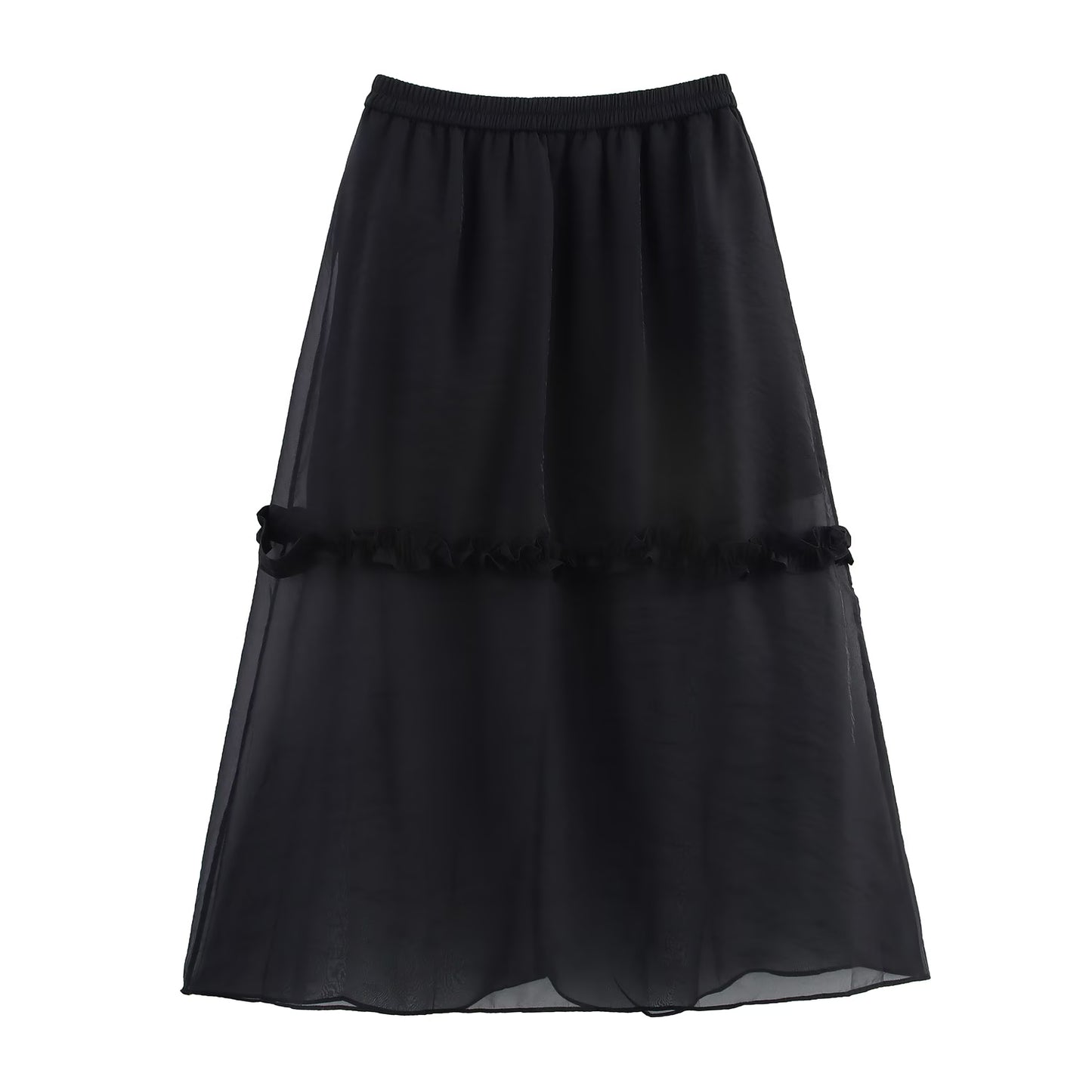 Summer Women Clothing Glass Yarn See through Wooden Ear Elastic Waist Skirt