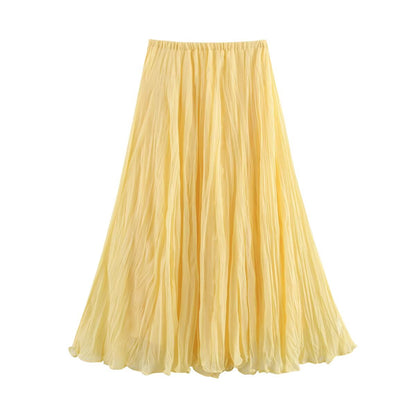 Summer Women Clothing Stylish Simple Candy Color Fold Effect Skirt