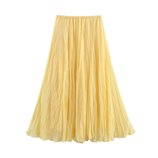 Summer Women Clothing Stylish Simple Candy Color Fold Effect Skirt