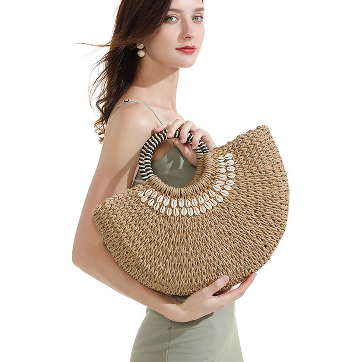 All Match Straw Bag Semicircle Rattan Weave Bag Woven Bag Portable Mori Girl Vacation Beach Bag - GLAMWEARS