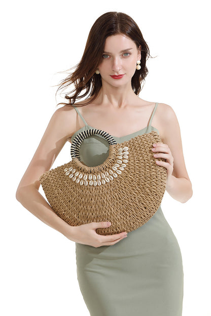 All Match Straw Bag Semicircle Rattan Weave Bag Woven Bag Portable Mori Girl Vacation Beach Bag