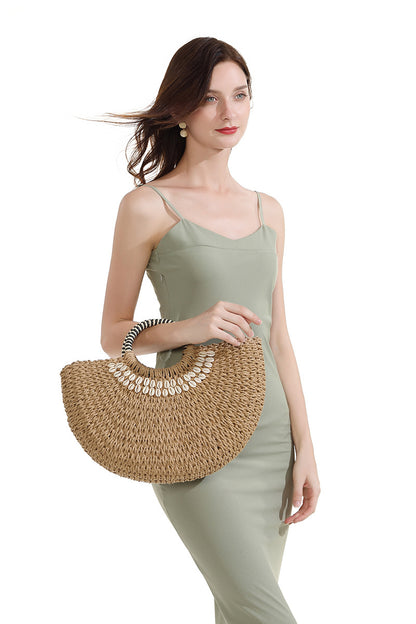 All Match Straw Bag Semicircle Rattan Weave Bag Woven Bag Portable Mori Girl Vacation Beach Bag
