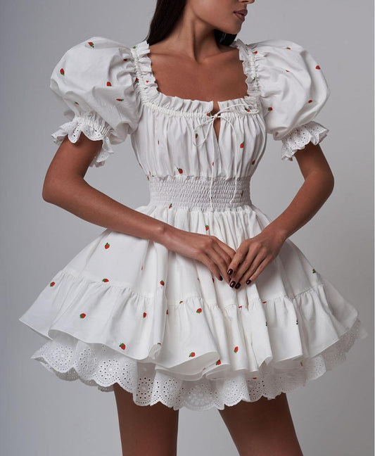 Elastic Lace Embroidered Cherry Strawberry Princess Doll Dress