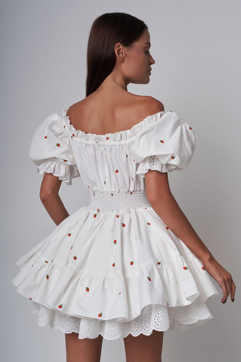 Elastic Lace Embroidered Cherry Strawberry Princess Doll Dress