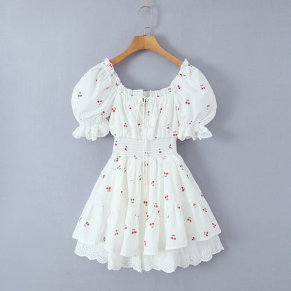 Elastic Lace Embroidered Cherry Strawberry Princess Doll Dress