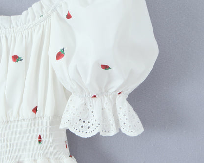 Elastic Lace Embroidered Cherry Strawberry Princess Doll Dress