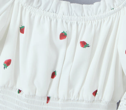 Elastic Lace Embroidered Cherry Strawberry Princess Doll Dress