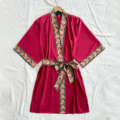 Ice Silk Nightdress Four Seasons Simplicity Homewear Sexy Mid Length to Long Cardigan Nightgown Bathrobe Women Chinese Nightgown