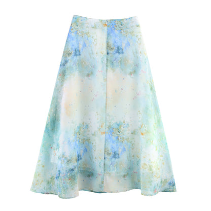 Women Clothing Fashionable All Match Blooming Printed Pull Belt Chiffon Irregular Asymmetric Skirt