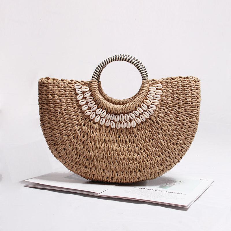 All Match Straw Bag Semicircle Rattan Weave Bag Woven Bag Portable Mori Girl Vacation Beach Bag - GLAMWEARS