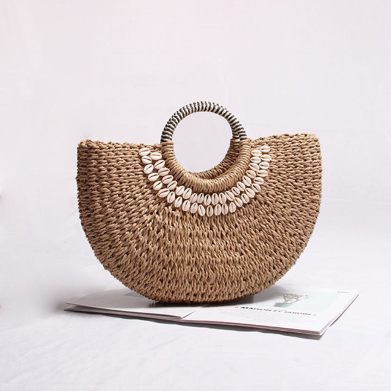 All Match Straw Bag Semicircle Rattan Weave Bag Woven Bag Portable Mori Girl Vacation Beach Bag