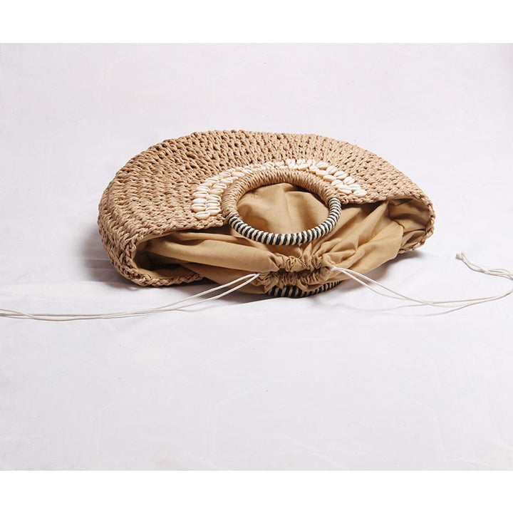 All Match Straw Bag Semicircle Rattan Weave Bag Woven Bag Portable Mori Girl Vacation Beach Bag - GLAMWEARS