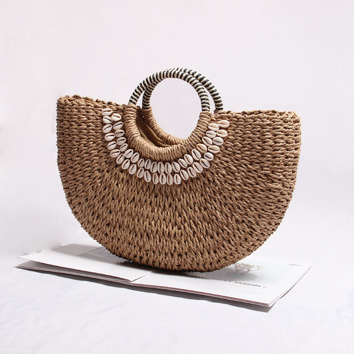 All Match Straw Bag Semicircle Rattan Weave Bag Woven Bag Portable Mori Girl Vacation Beach Bag - GLAMWEARS