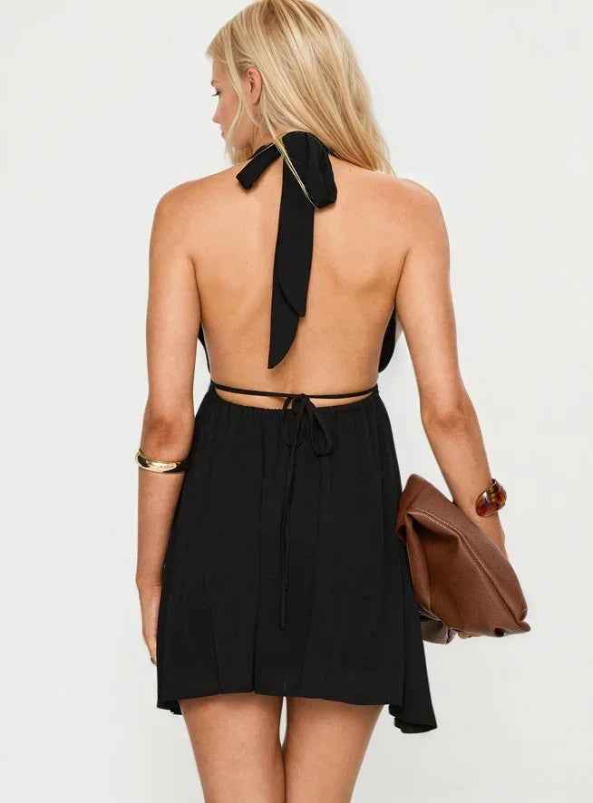 Women Clothing Sexy Backless Dress Summer High Waist A line Cocktail Short Evening Dress