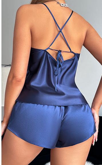 Ice Silk Silk Pajamas Women Sexy Lace Sling Shorts Set Home Wear Summer Artificial Silk Nightdress