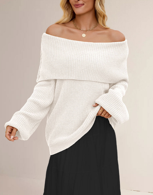 Autumn Winter Women Clothing Loose Sweater off Neck Pullover Sweater