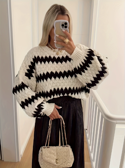 Autumn Winter Women Knitted Pullover Striped Trendy Loose Sweater
