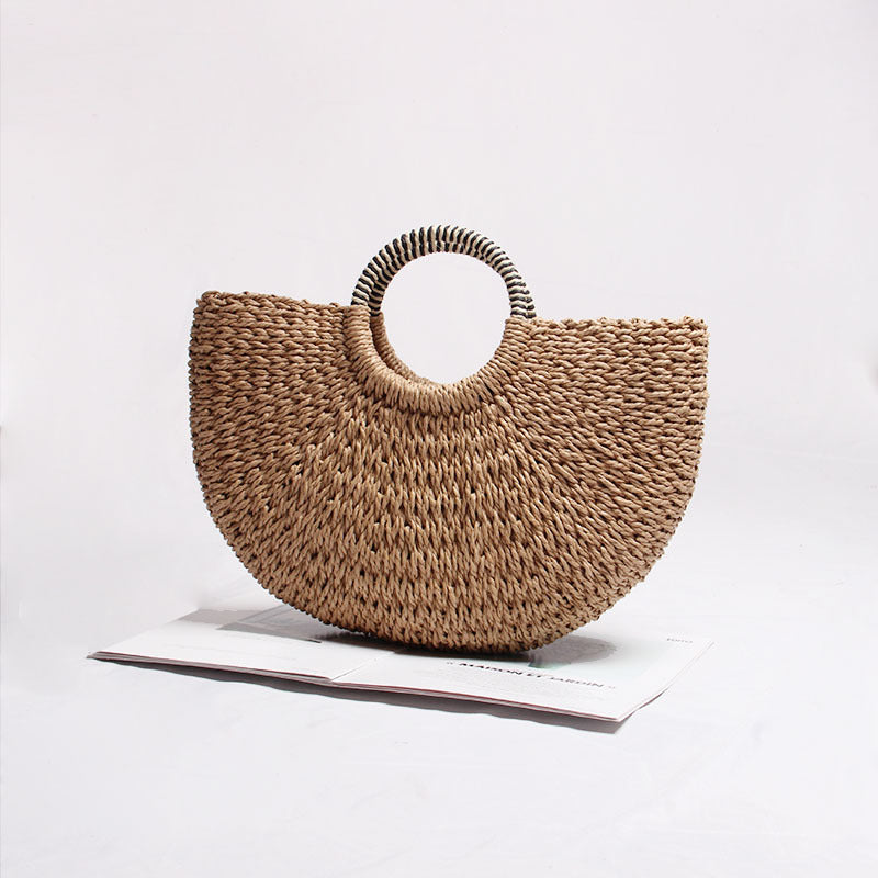 All Match Straw Bag Semicircle Rattan Weave Bag Woven Bag Portable Mori Girl Vacation Beach Bag - GLAMWEARS