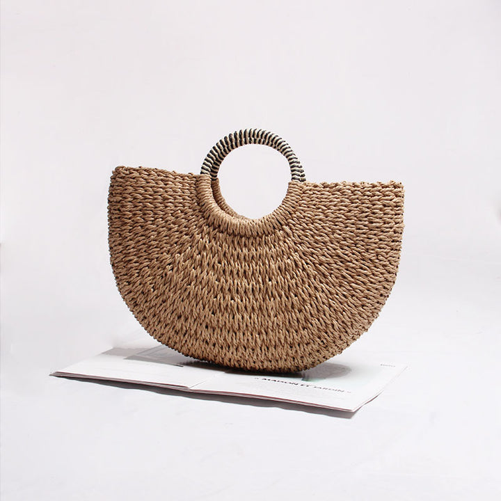 All Match Straw Bag Semicircle Rattan Weave Bag Woven Bag Portable Mori Girl Vacation Beach Bag - GLAMWEARS