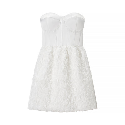 Women Clothing Early Spring Floral Three Dimensional Decoration Tube Top Dress
