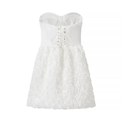 Women Clothing Early Spring Floral Three Dimensional Decoration Tube Top Dress