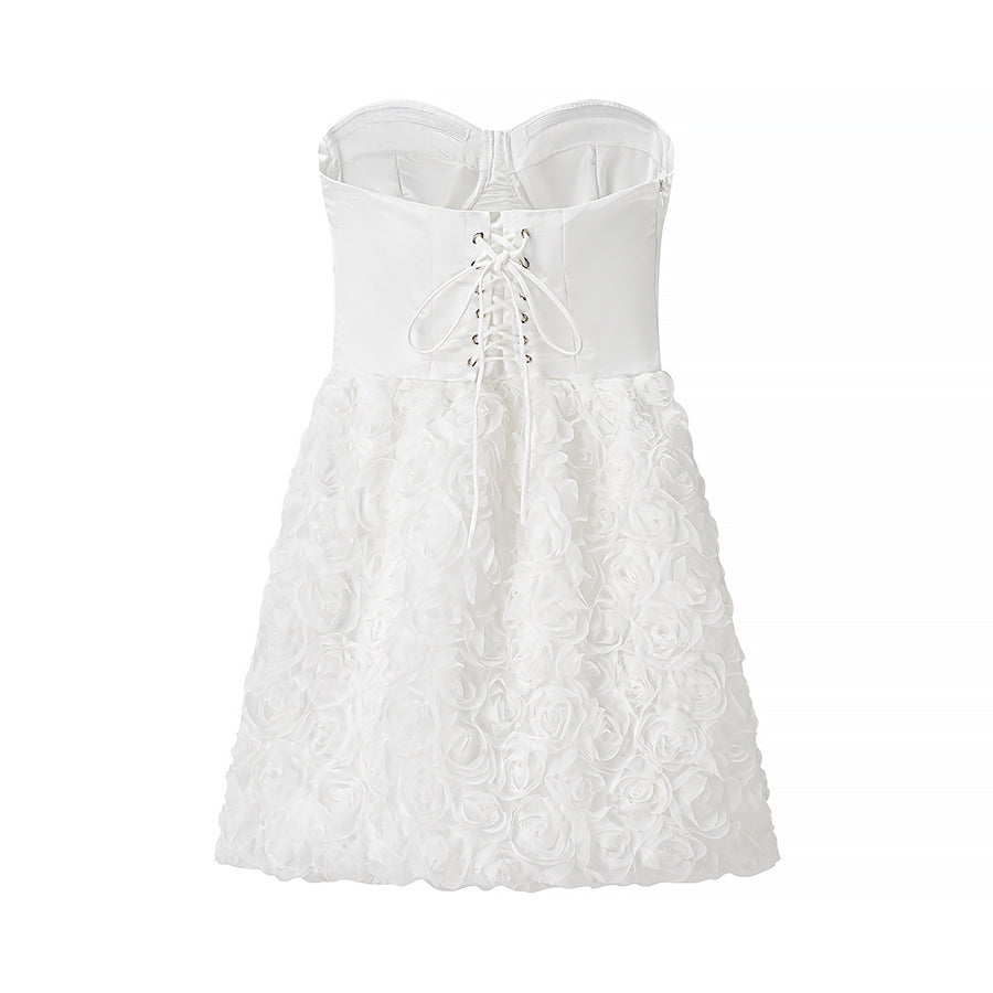 Women Clothing Early Spring Floral Three Dimensional Decoration Tube Top Dress