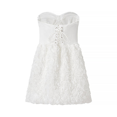 Women Clothing Early Spring Floral Three Dimensional Decoration Tube Top Dress