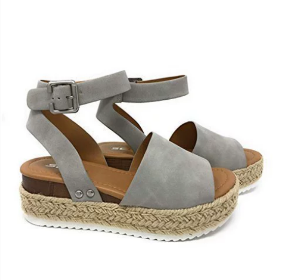 plus Size Summer Platform Heel Buckle Sandals Women Leopard Print Hemp Rope Woven Wedge