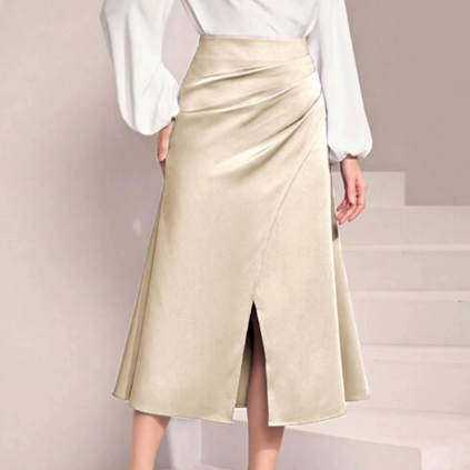 Women Clothing High Waist Satin Pleated Split Dress Solid Skirt Zipper Fishtail Hip Skirt